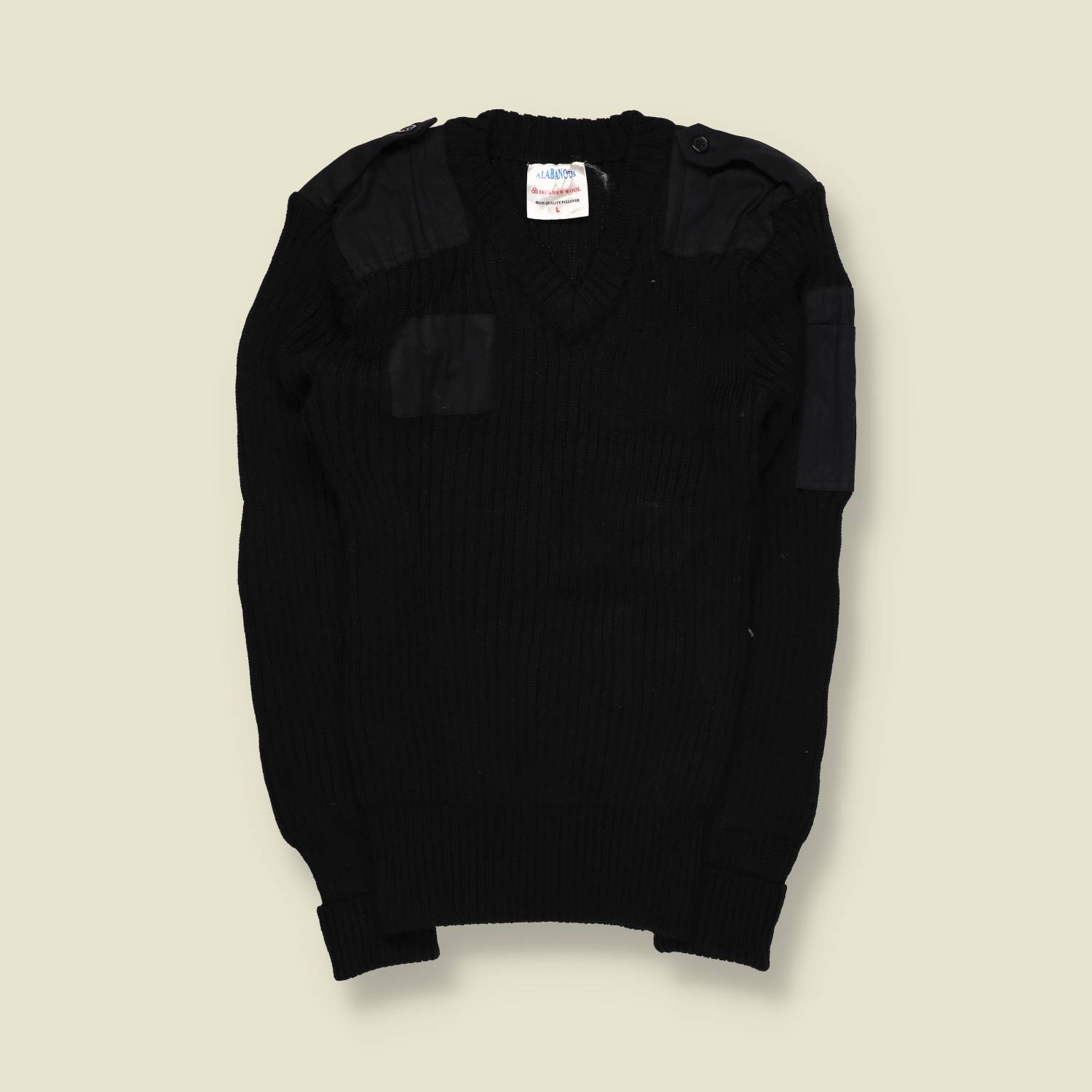 1990s | Albanos | Military Jumper | Black – 100% New Wool – XS
