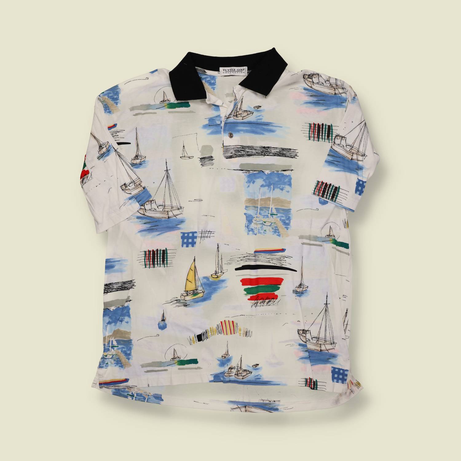 Late 1980s Tuttle Golf Sailboat Print Polo Shirt - M