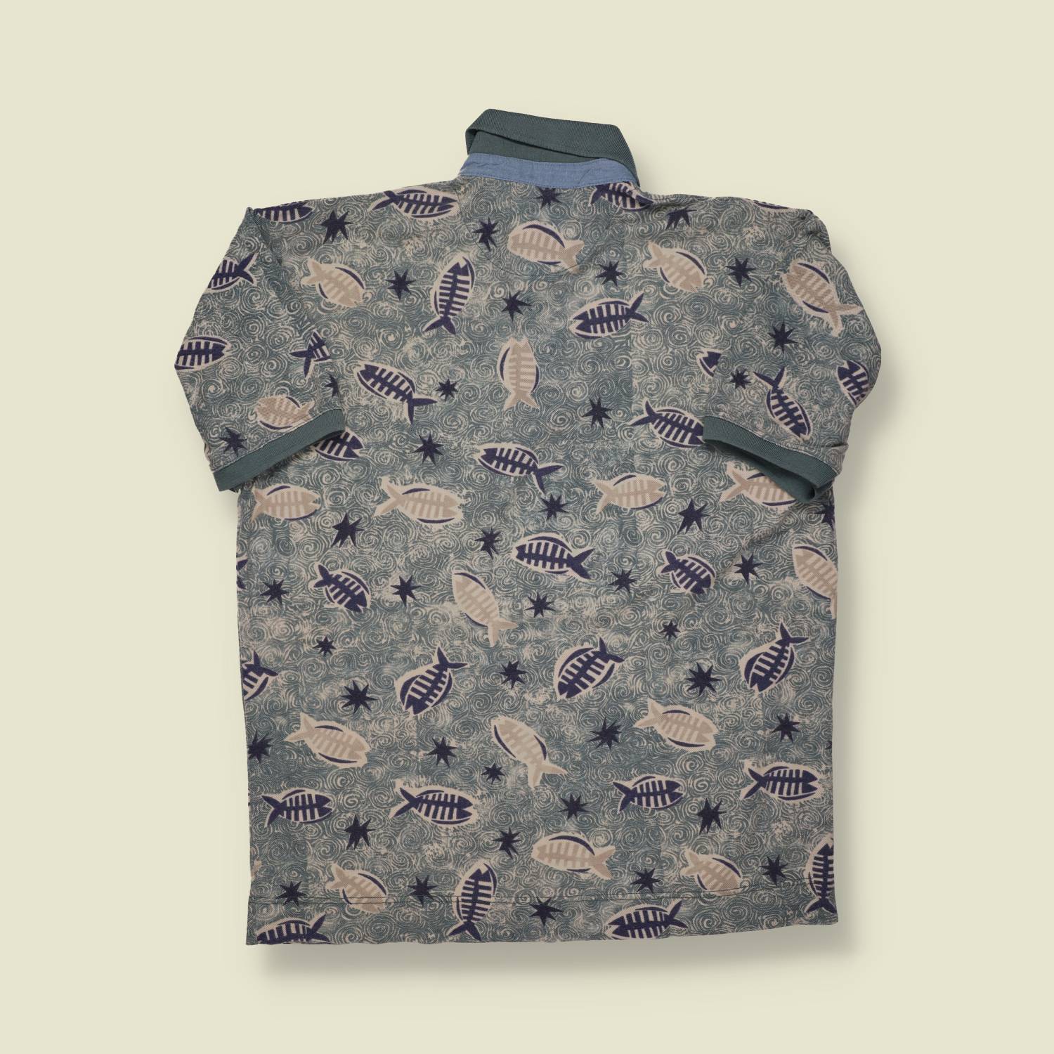 Early 1990s Image Boy Fish Print Polo Shirt - M