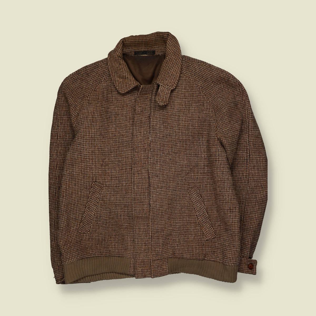1980s | Christopher Dawes | Harris Tweed Houndstooth Bomber Jacket | Brown | Made in Yorkshire - XXL