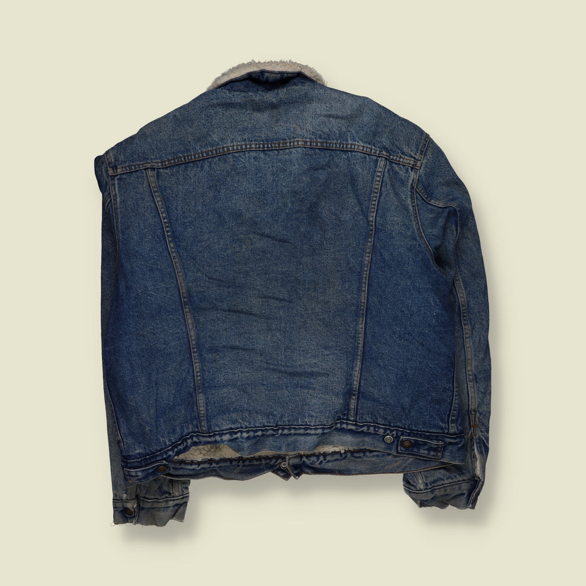1980s | Levi's | Sherpa Lined Denim Trucker Jacket | Dark Blue - XXL