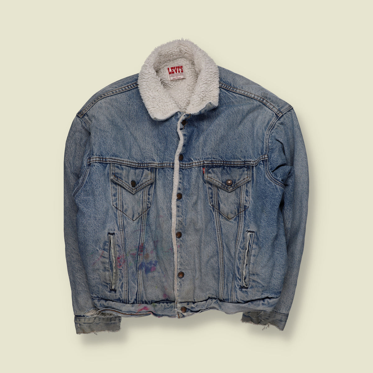 1980s | Levi's | Sherpa Lined Denim Trucker Jacket | Light Blue - XXL
