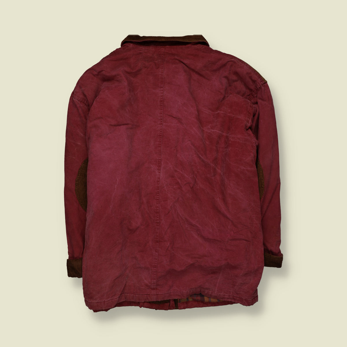 1990s | Spencer Douglas | Fireman Clasp Barn Coat with Corduroy Collar & Shoulder Panels | Burgundy - 3XL