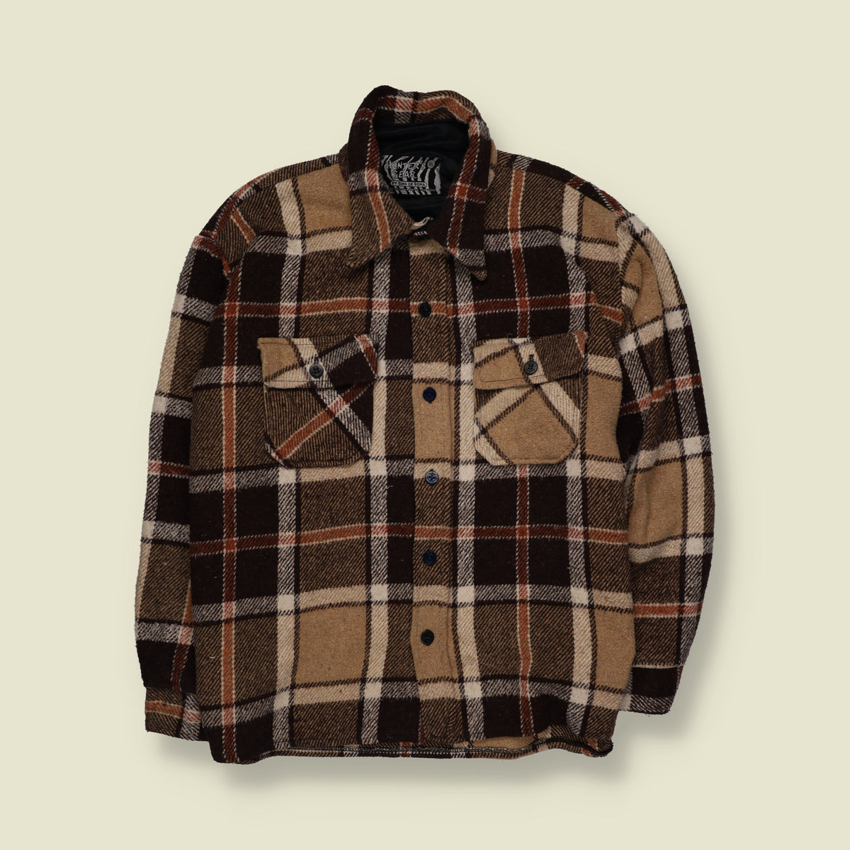 1990s | Heaven's Gate | Heavyweight Plaid Check Lumberjack Overshirt | Brown, Tan & Cream - XXL
