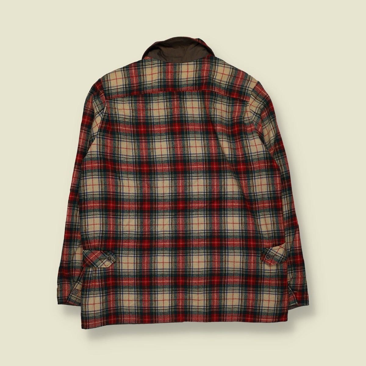 1950s | Reversible Lightweight Plaid Check Zip-Up Work Jacket | Brown, Red, Navy & Cream - S