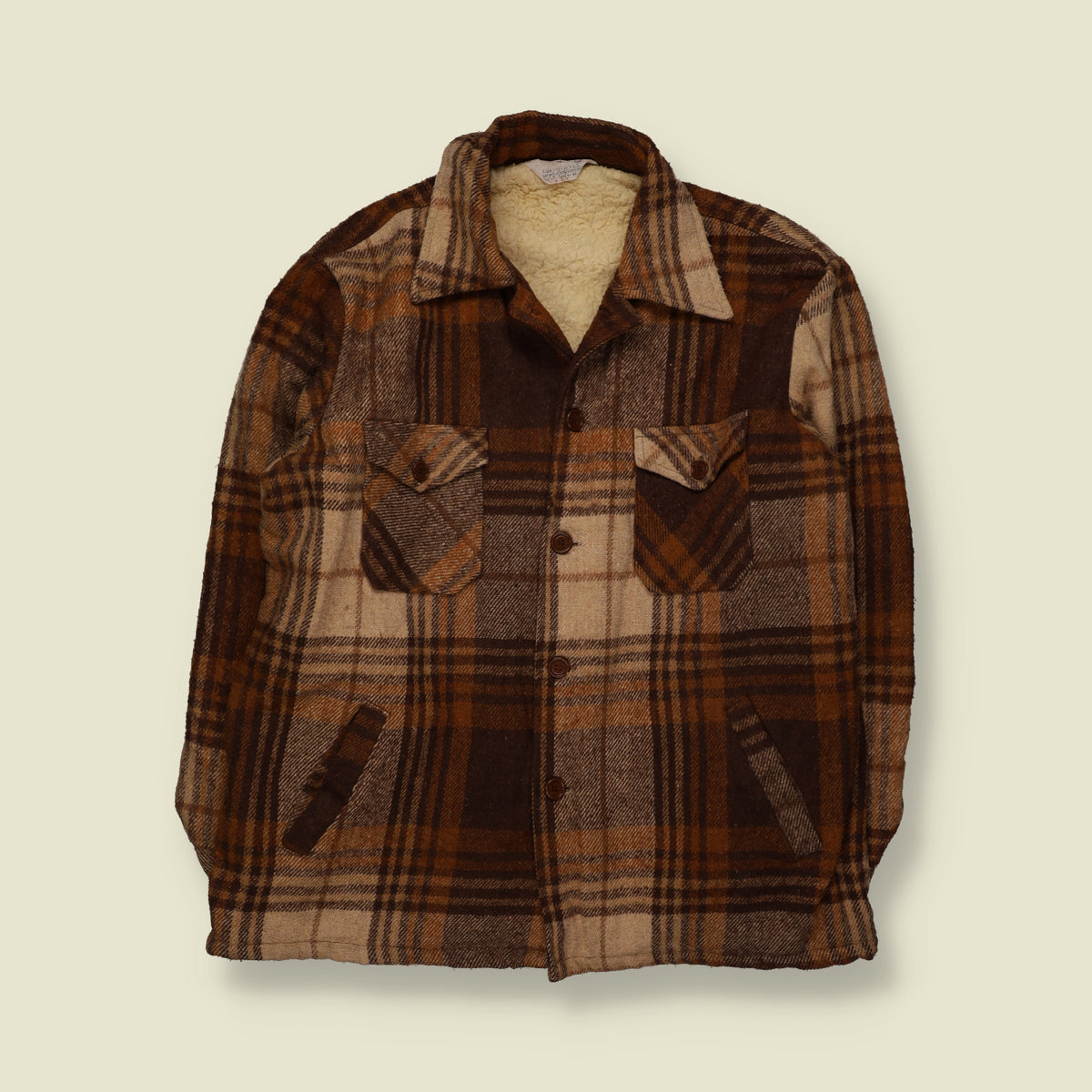 1970s | Plaid Check Sherpa Lined Lumberjack Work Jacket | Brown, Rust & Cream - XXL