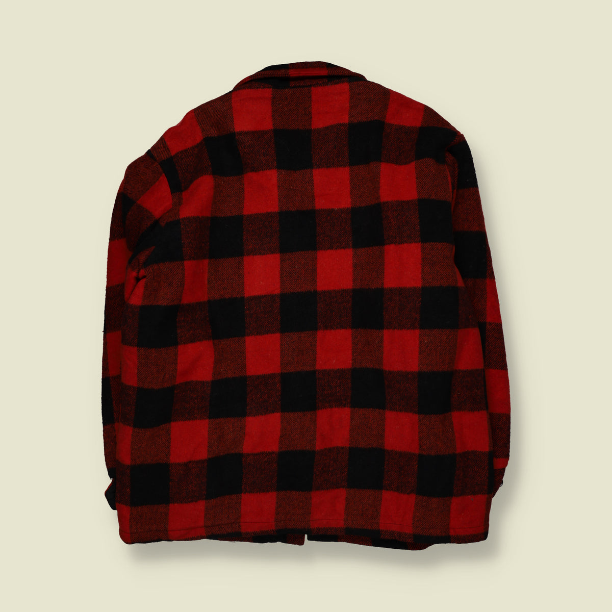 1960s | Buffalo Plaid Check Quilted Lined Zip-Up Lumberjack Work Jacket | Red & Black - XXL
