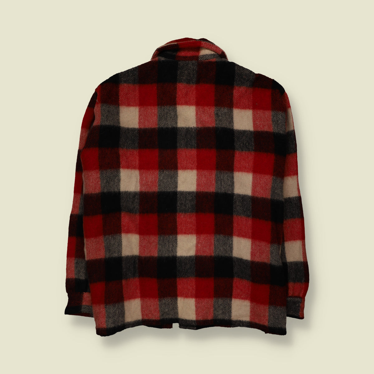 1970s | Brent | Heavyweight Plaid Check Zip-Up Lumberjack Work Jacket | Red, Black & Cream - 5XL