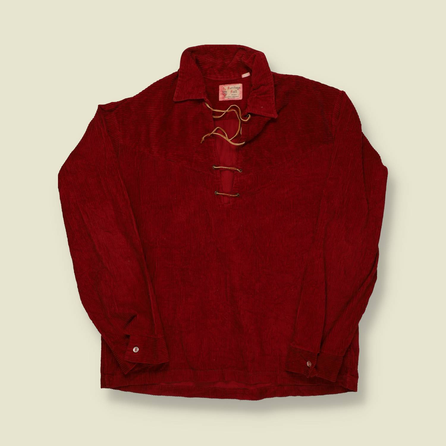 1950s–60s Heritage Rail Corduroy Lace-Up Shirt – Red - S/M