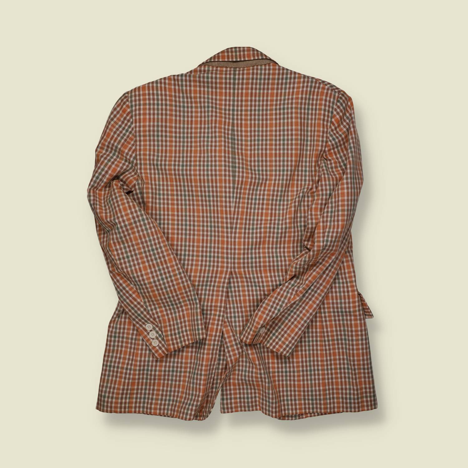 1970s | Unknown Maker | Brown & Cream Check Blazer – Two Button - S