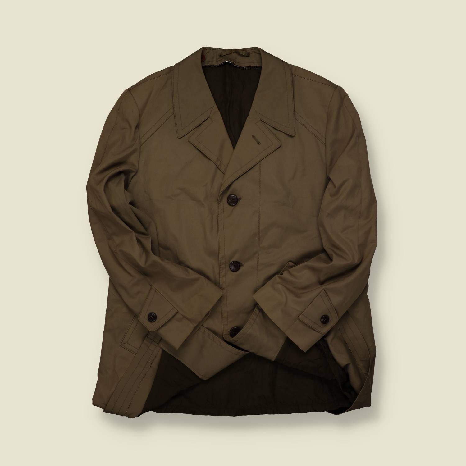 1960s-70s | Olive Short Trench Coat – Military Style - M