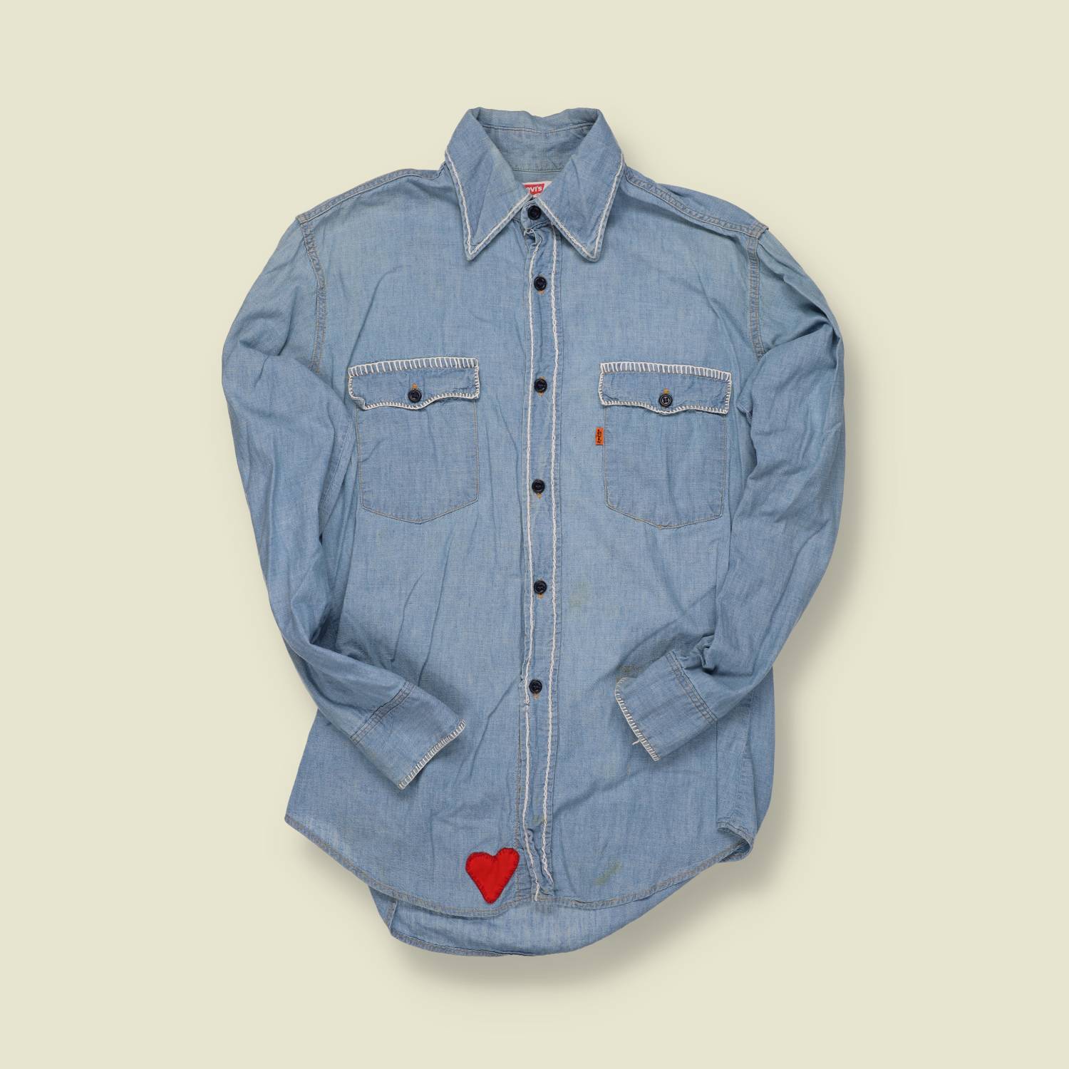 1970s | Levi’s | Folk Art Embroidered Denim Shirt – Heart & Phoenix Motif - S