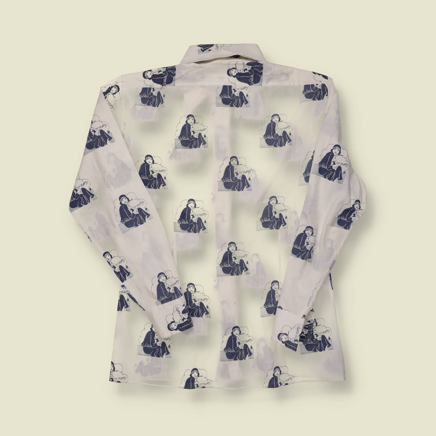 1970s | Brutus | Graphic Print Mod Shirt – “Girl with Hat” Pattern - XS