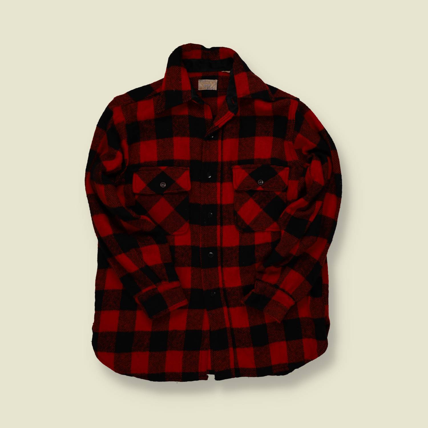 1970s | Towncraft | Buffalo Check Wool Overshirt – Red & Black - M
