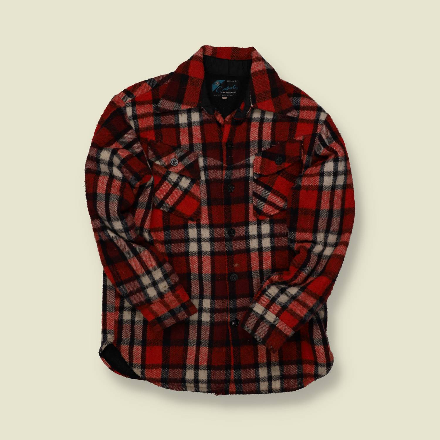 1970s | Cabot | Wool Overshirt – Red, Black & Cream Tartan - S/M