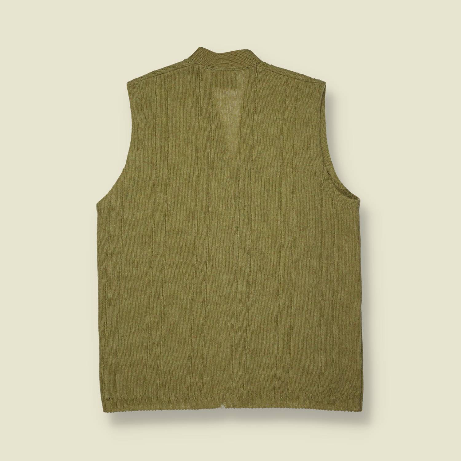 1970s | Cepner | Olive Wool Button Vest – Ribbed Knit - M