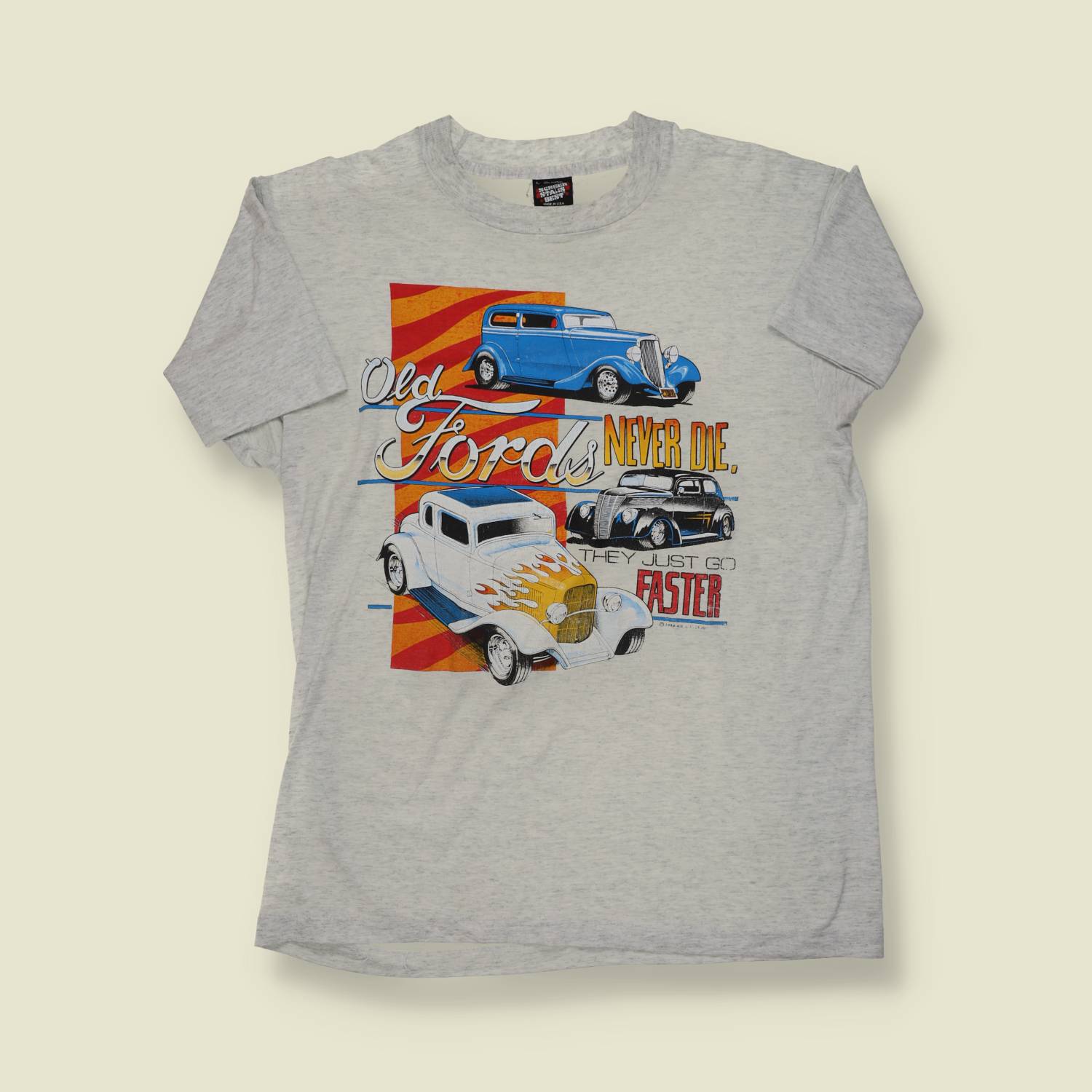 1988 | Screen Stars | “Old Fords Never Die” Hot Rod T-Shirt – Grey Marl -