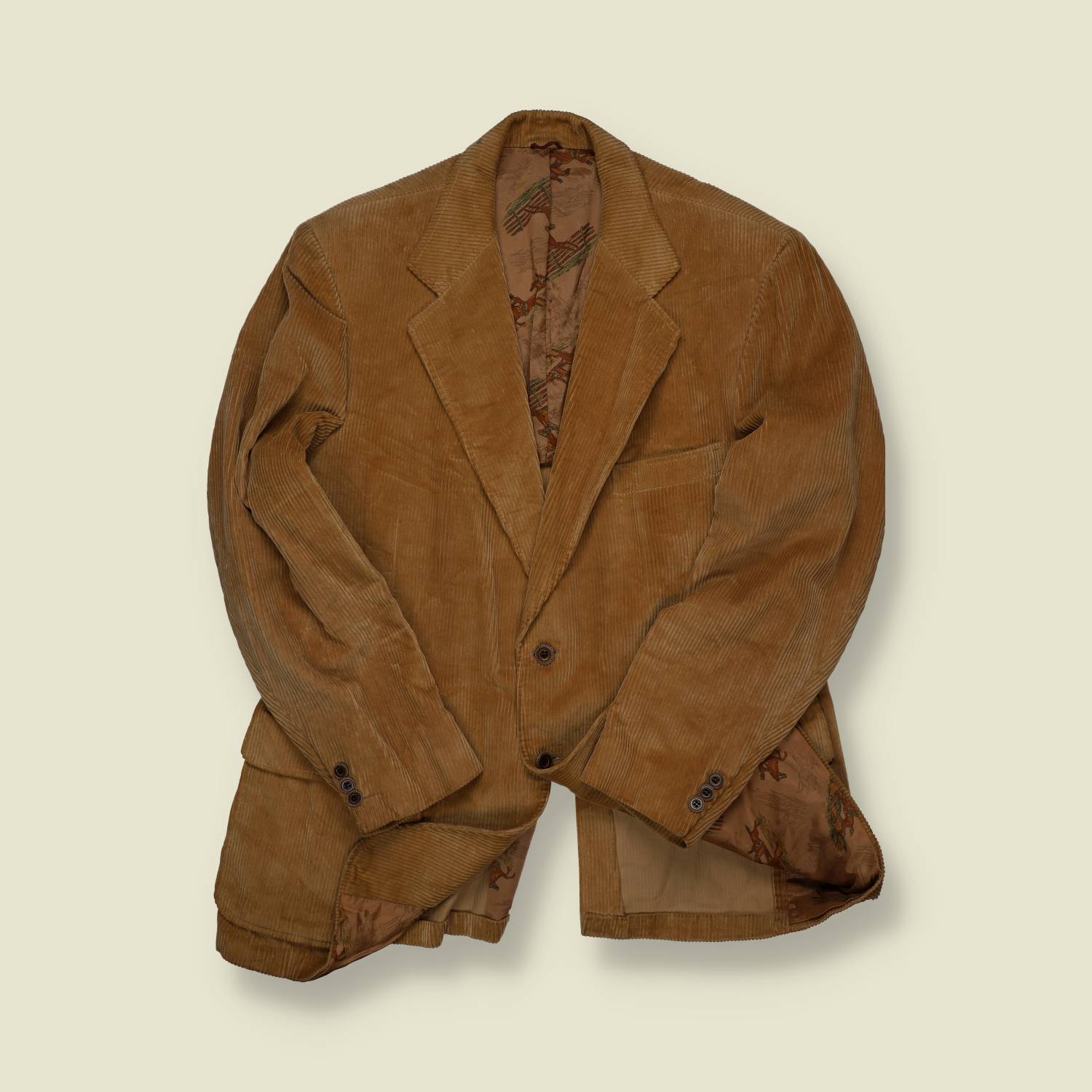 1970s | American Craftsman | Tan Corduroy Blazer – Hunting Lining - S/M