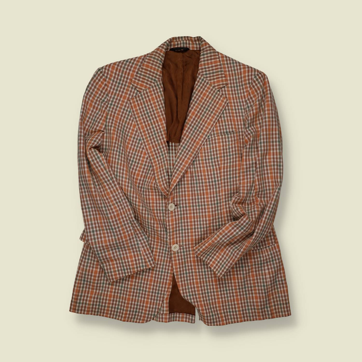 1970s | Unknown Maker | Brown & Cream Check Blazer – Two Button - S