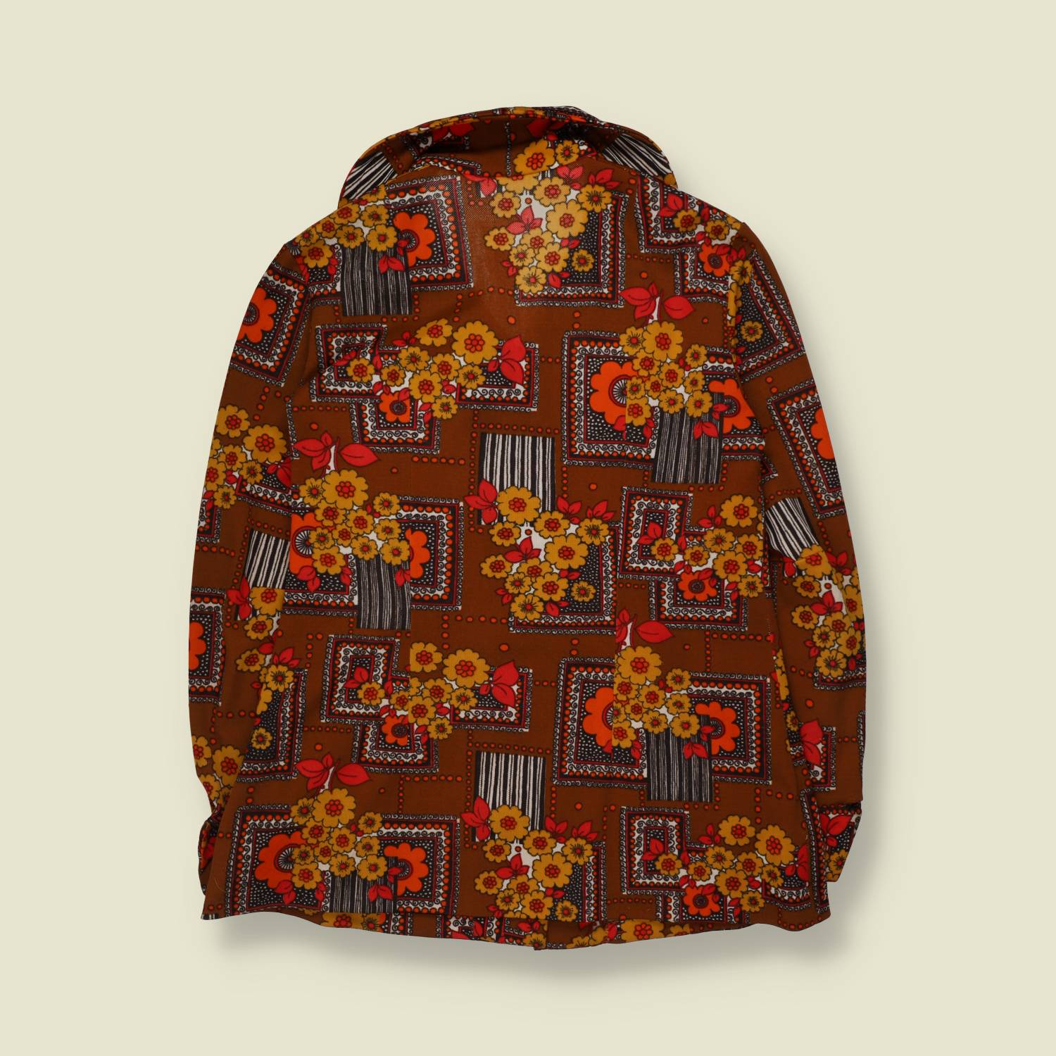 1960s | Longline Patterned Blouse | Brown - 10
