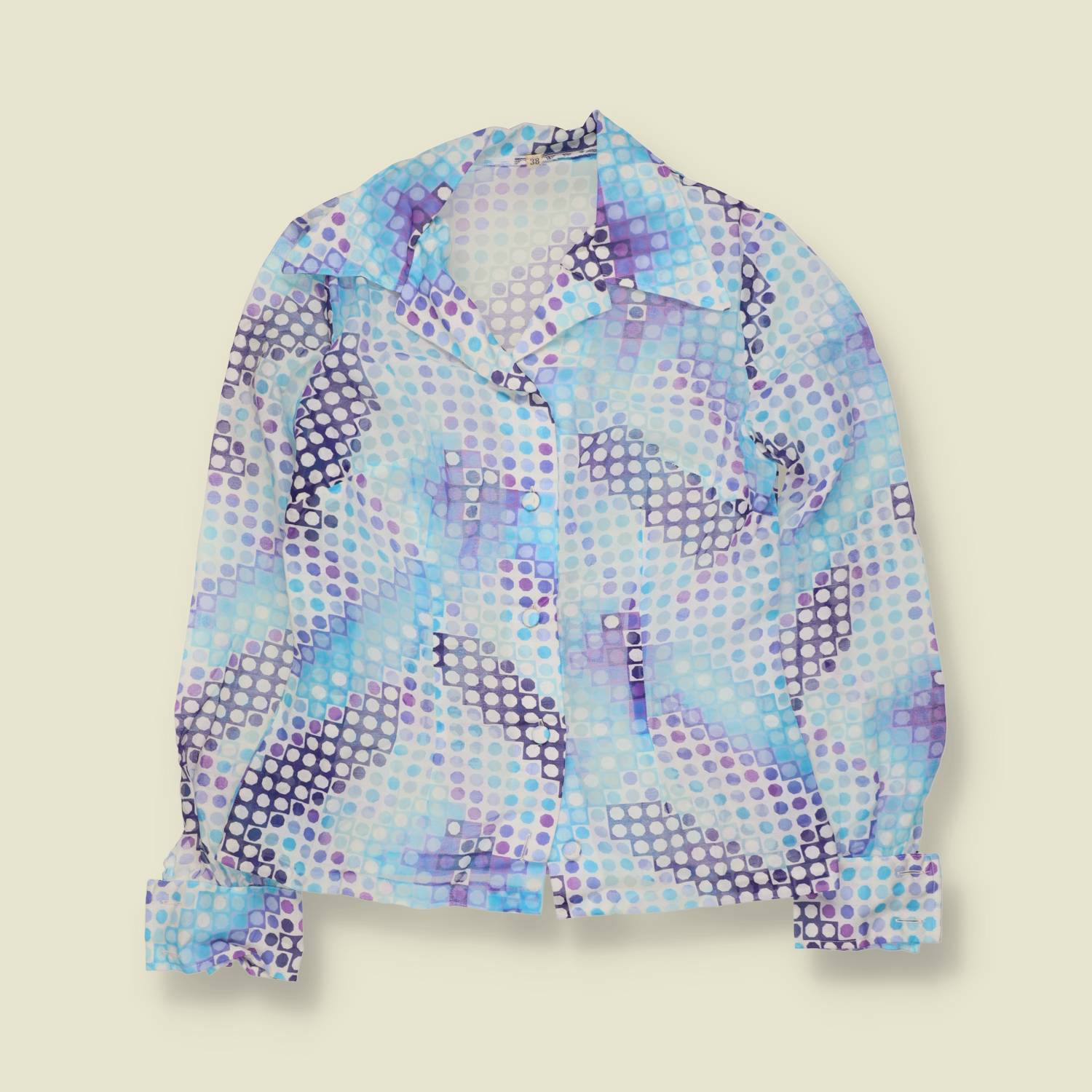 1970s | Lightweight Patterned Blouse | Blue & Purple - 10