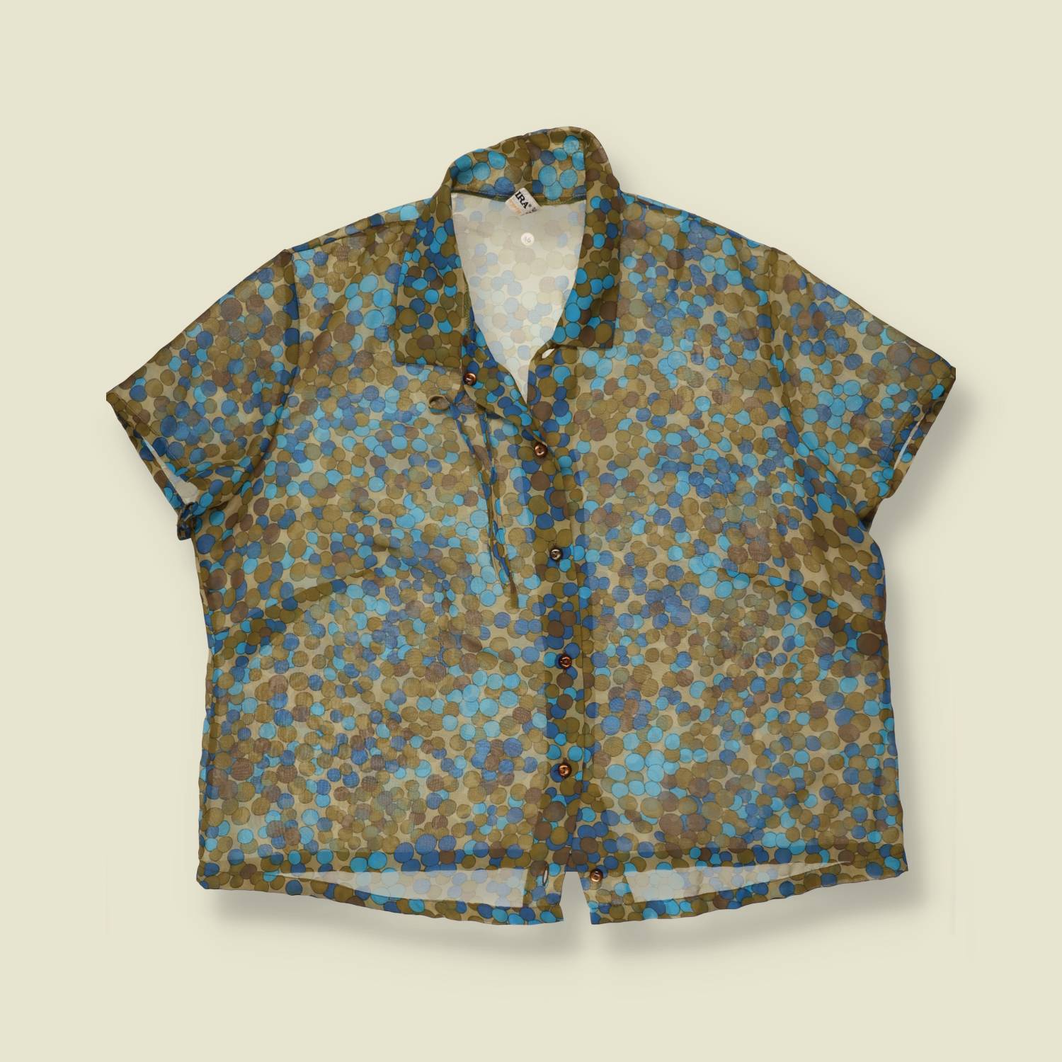 1970s | Trevira | Lightweight Blouse | Blue & Brown - 20
