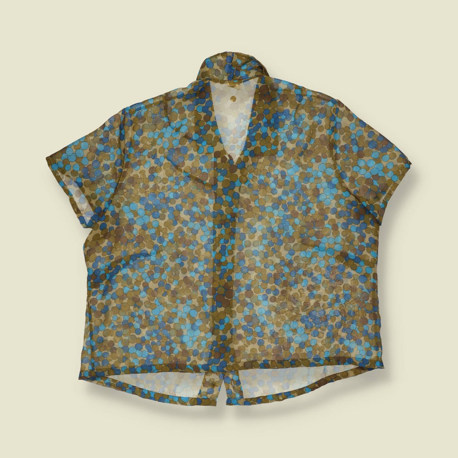 1970s | Trevira | Lightweight Blouse | Blue & Brown - 20