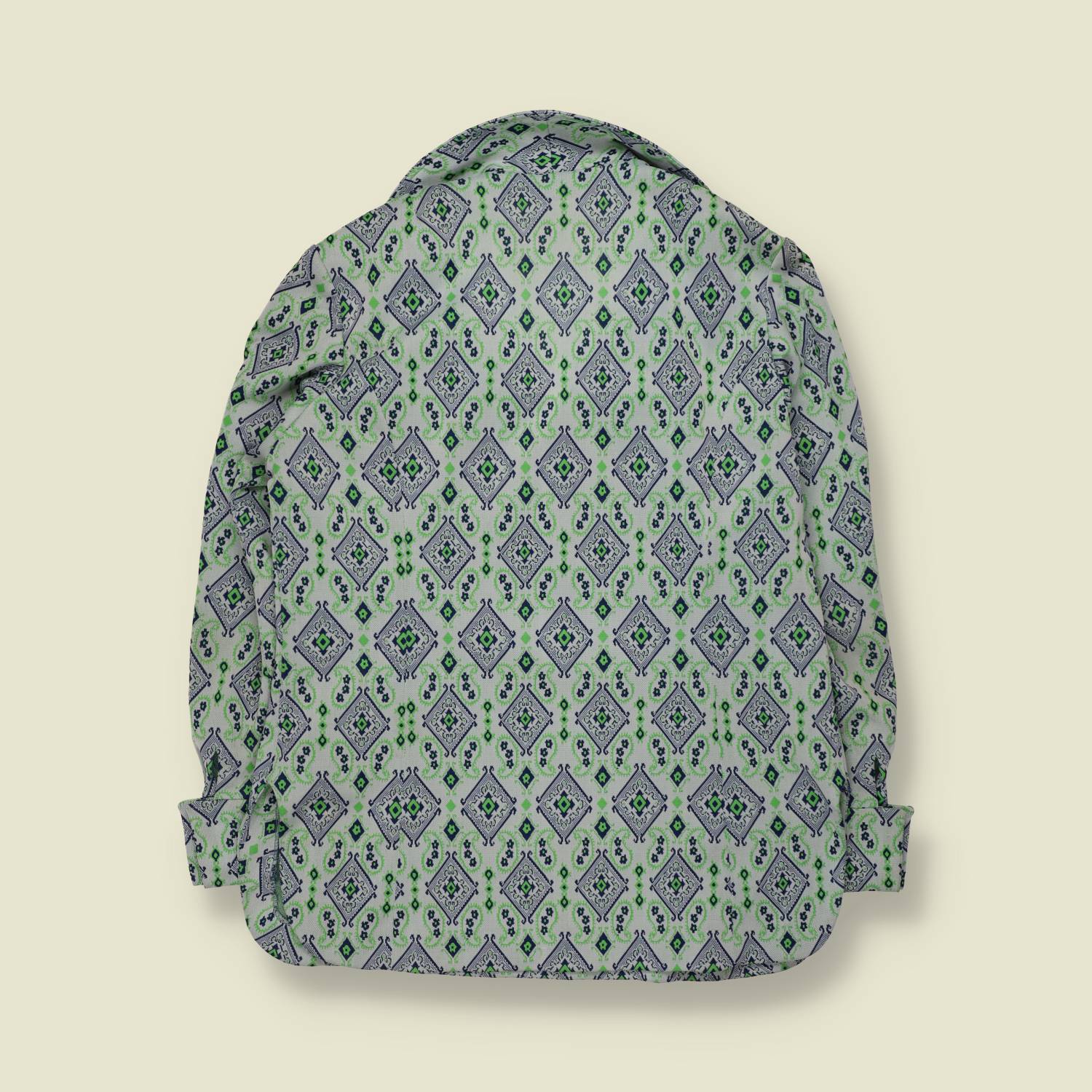 1970s | Jacquard Print Blouse | Green & Blue - 16