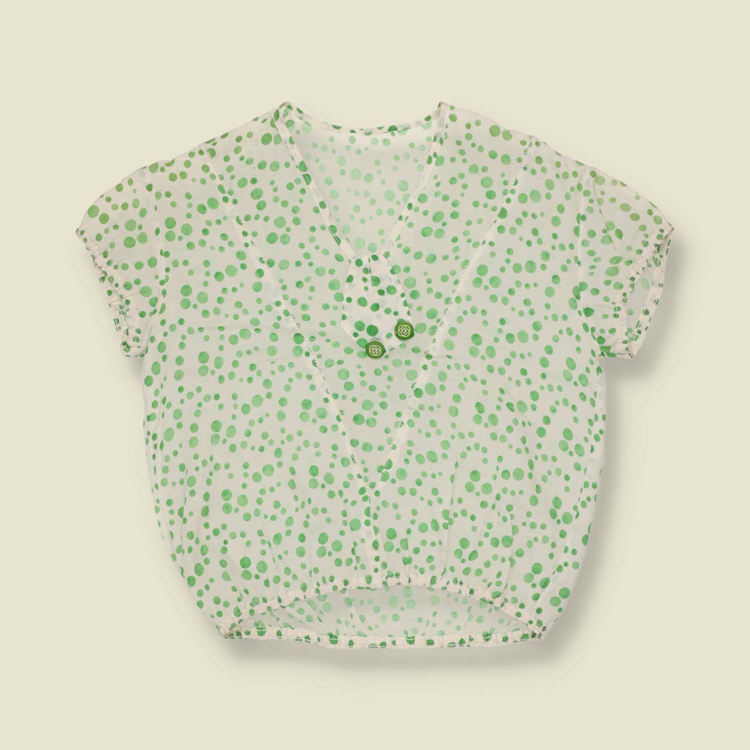 1950s | Cotton Blouse | White & Green - 10