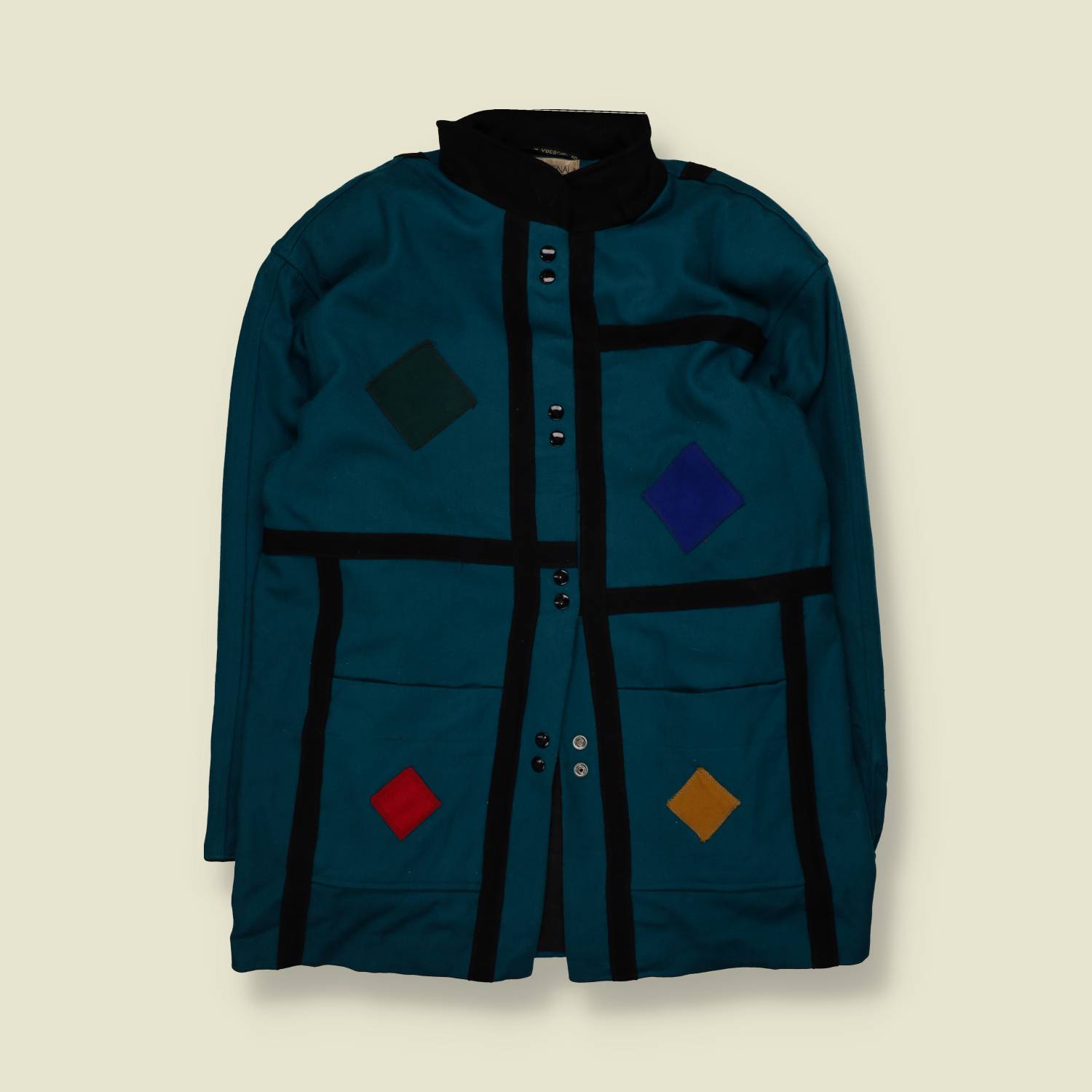 1980s | International Sauce | Made In Yugoslavia | Wool Mondrian Coat | Teal - 20