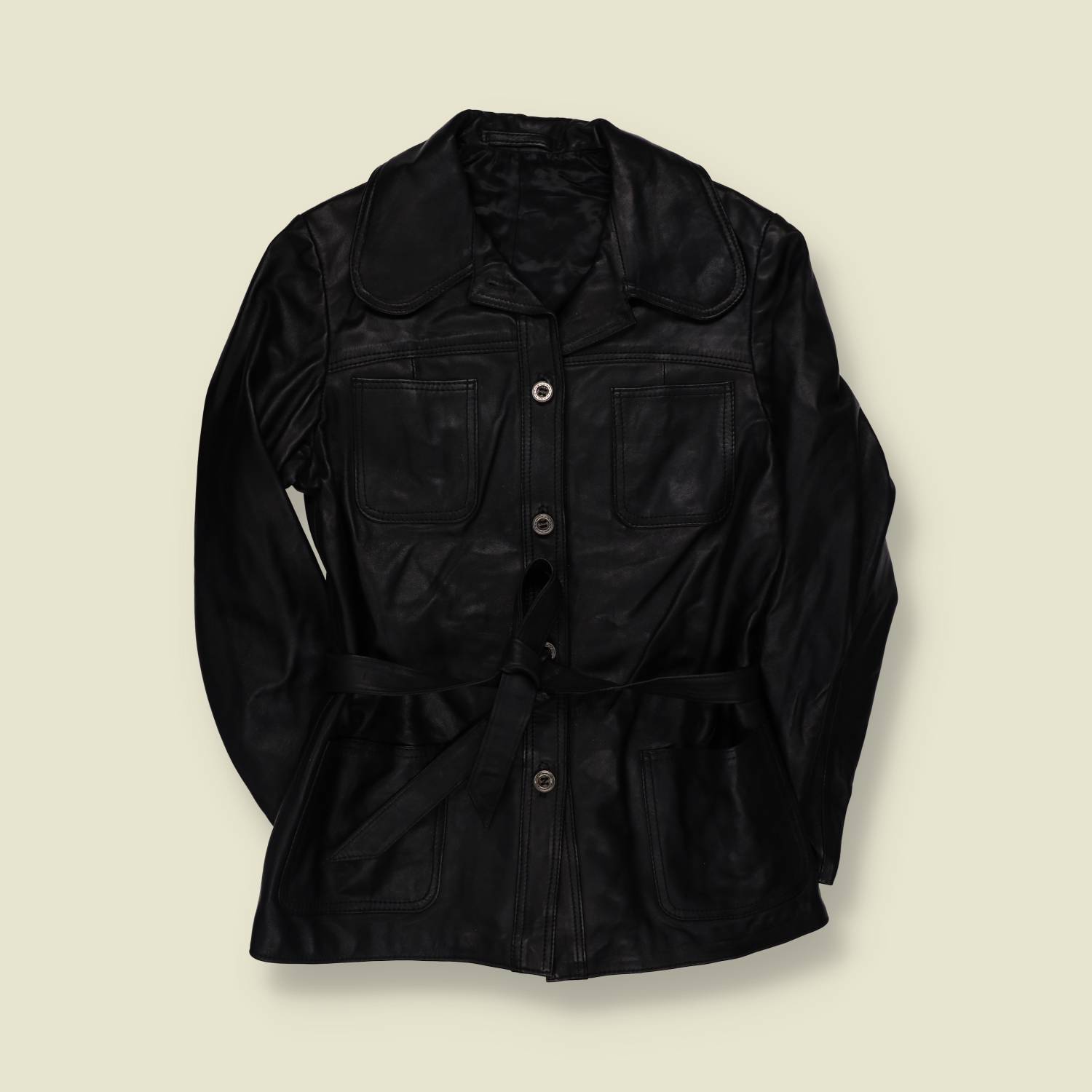 Late 1960s–Early 1970s | Belted Leather Jacket | Black - 10