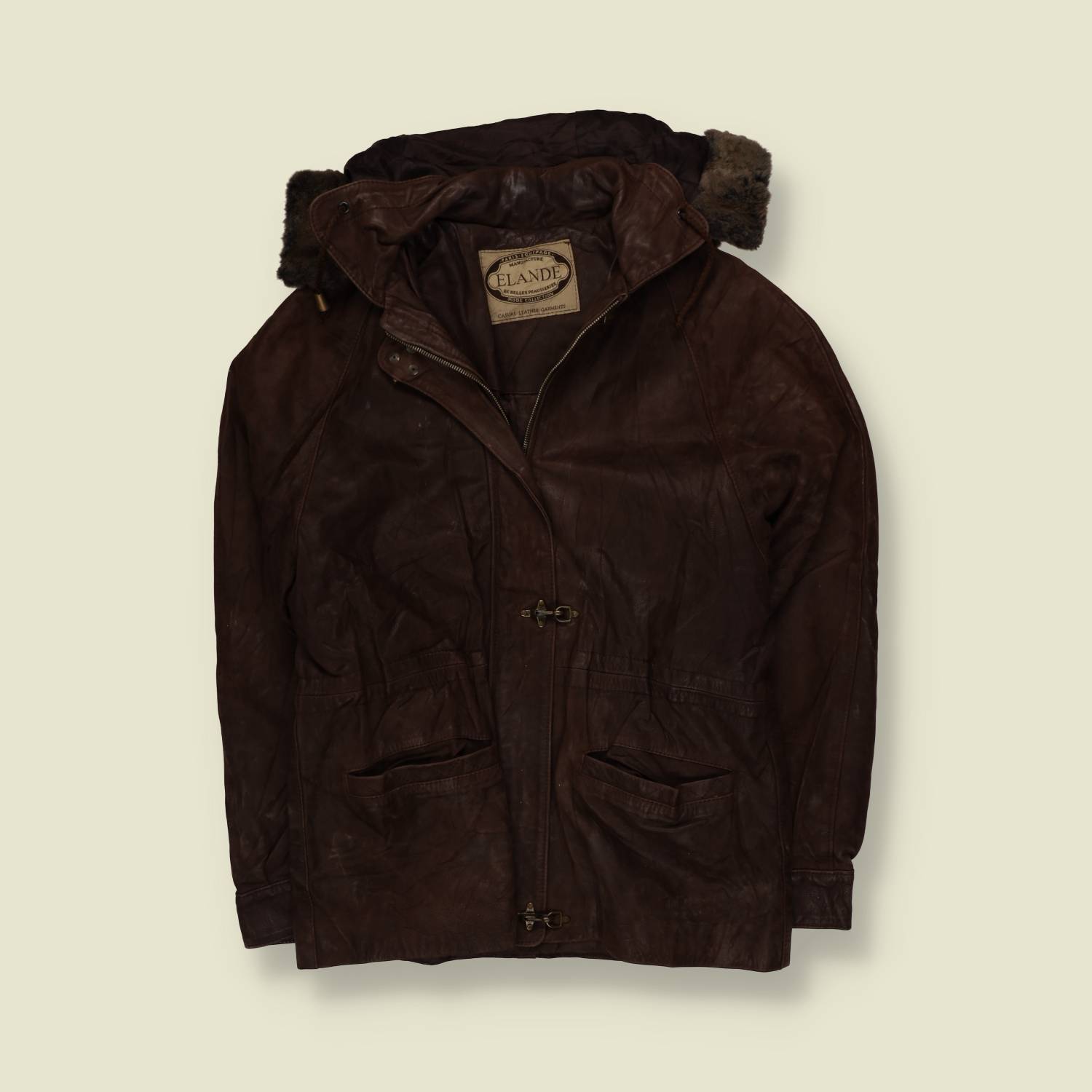 1980s | Elande | Fireman Clasp Leather Coat | Brown - 12