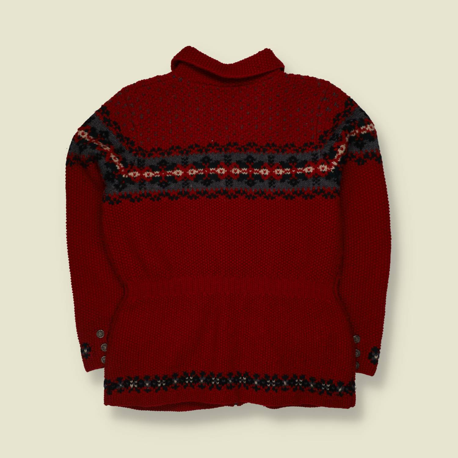 1990s | Ralph Lauren | Hand Knit Wool Cardigan | Red - 12