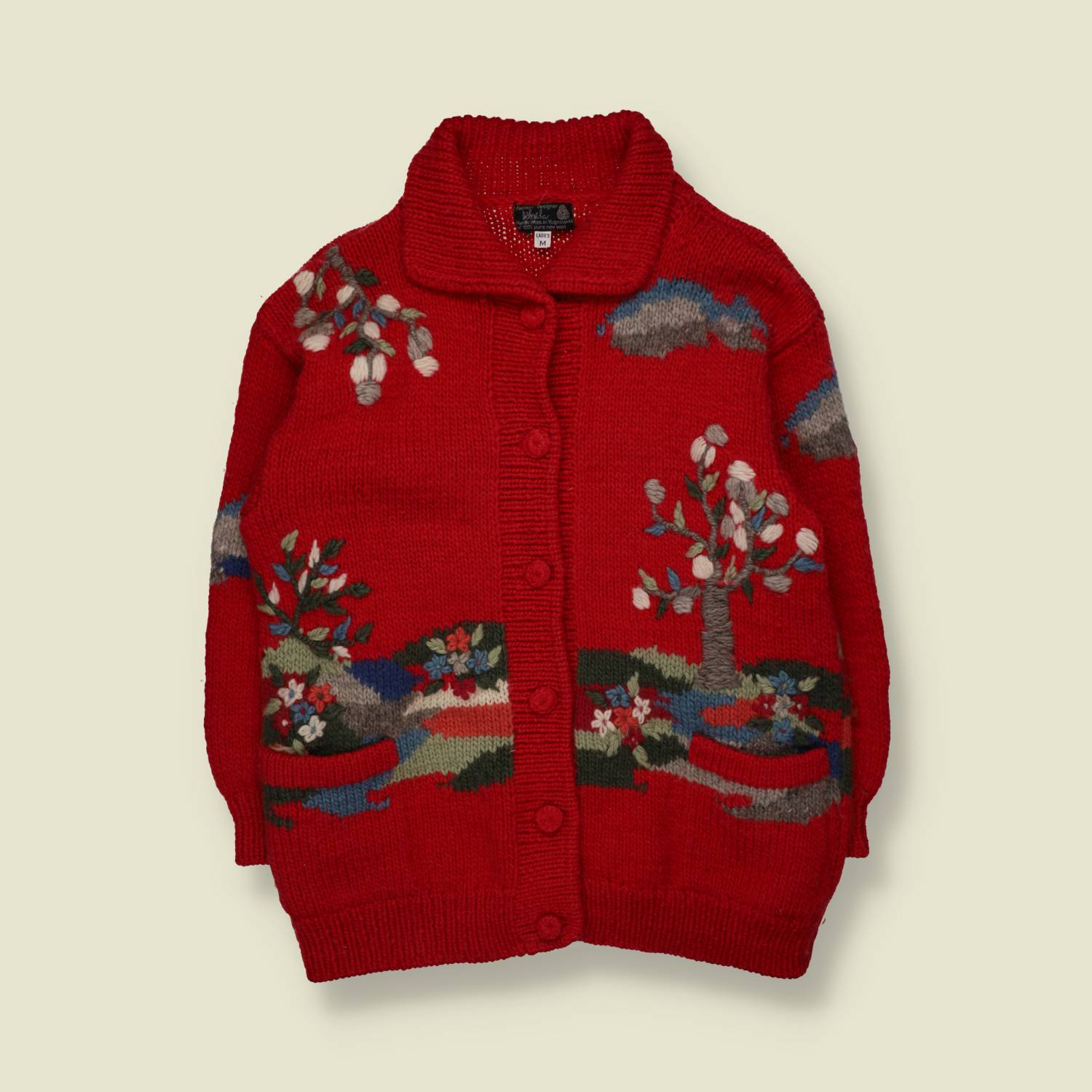 1980s | Made In Yugoslavia | Chunky Hand Knit Cardigan | Red - One size