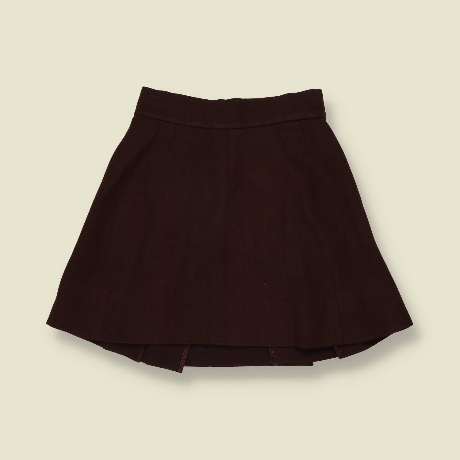 1990s | Pleated Mini Skirt | Dark Brown - w24