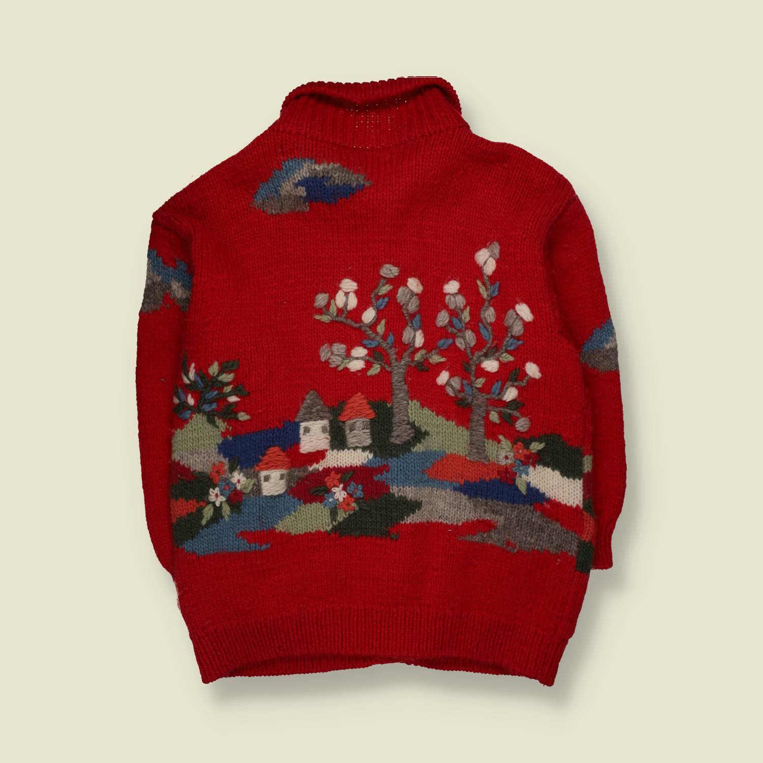 1980s | Made In Yugoslavia | Chunky Hand Knit Cardigan | Red - One size