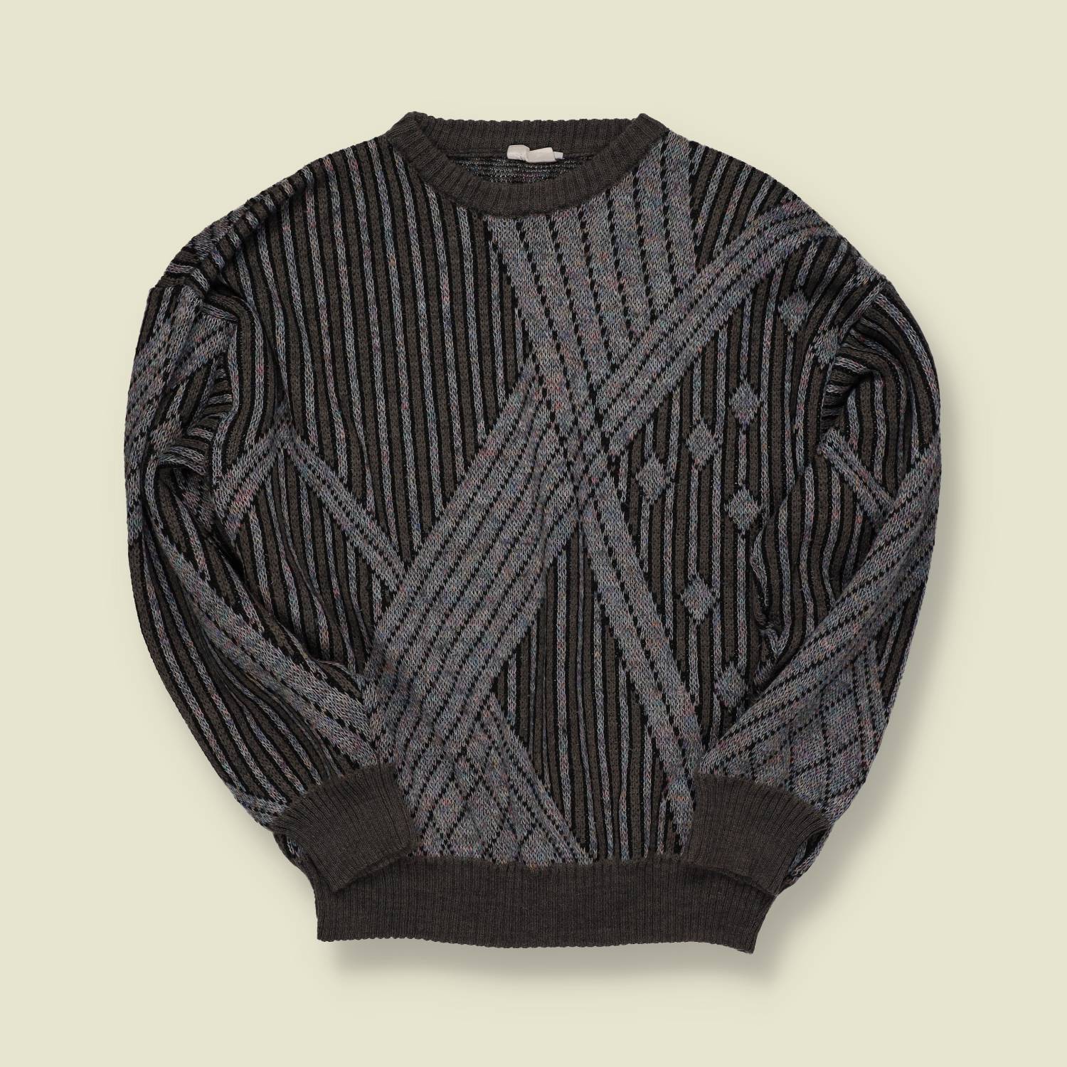 1980s–90s | Abstract Pattern Knit – Charcoal & Grey - M