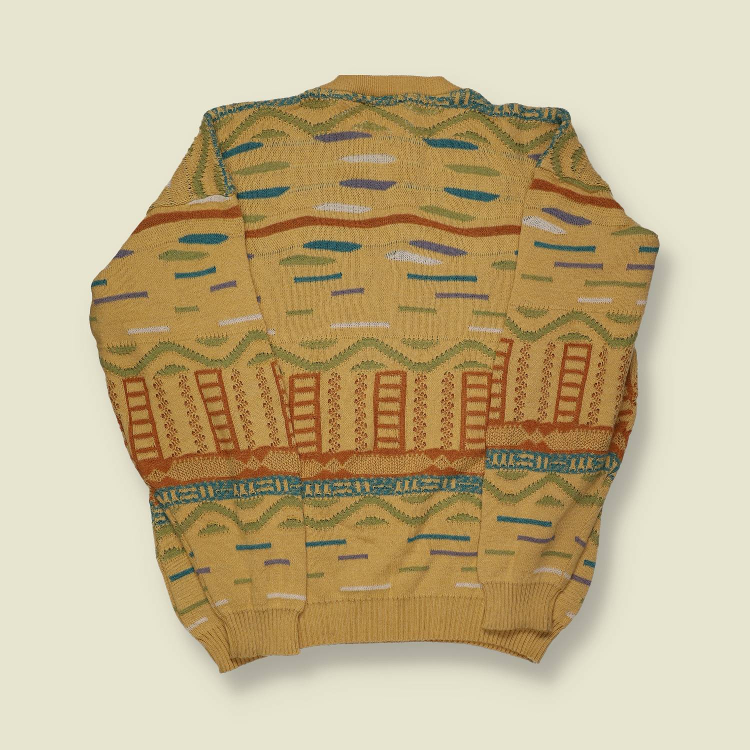 1990s | City Streets Pattern Knit – Mustard Jacquard - S/M