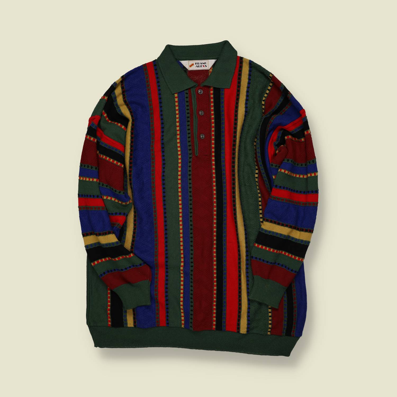 1990s | Frank Alex Coogi-Style Polo Knit – Multi-Colour - XL