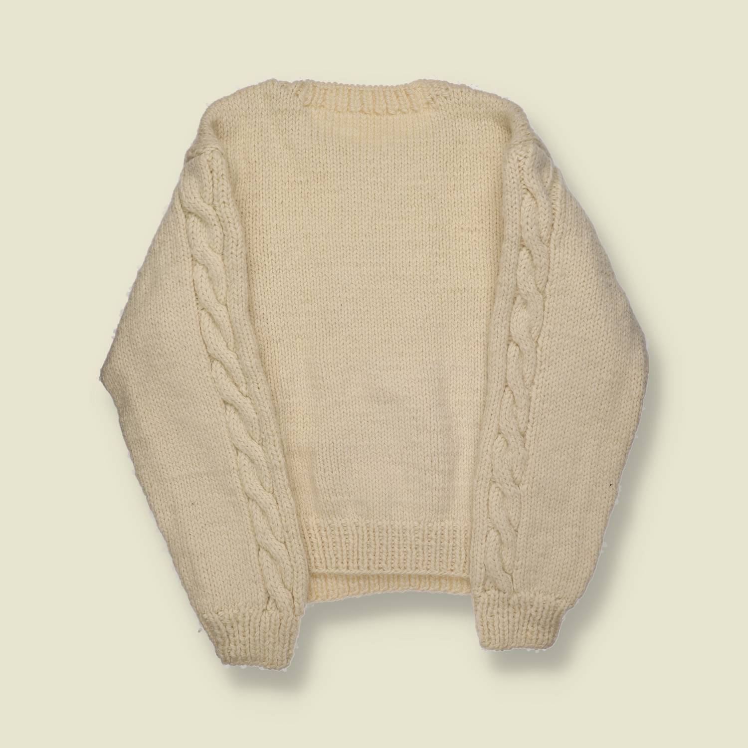 1960s | Hand-Knit Aran Jumper – Natural Cream Thick Wool - S