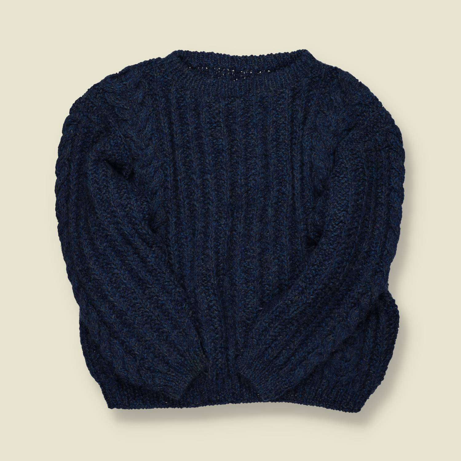 1980s | Hand-Knit Rib & Cable Jumper – Deep Navy Wool - XL