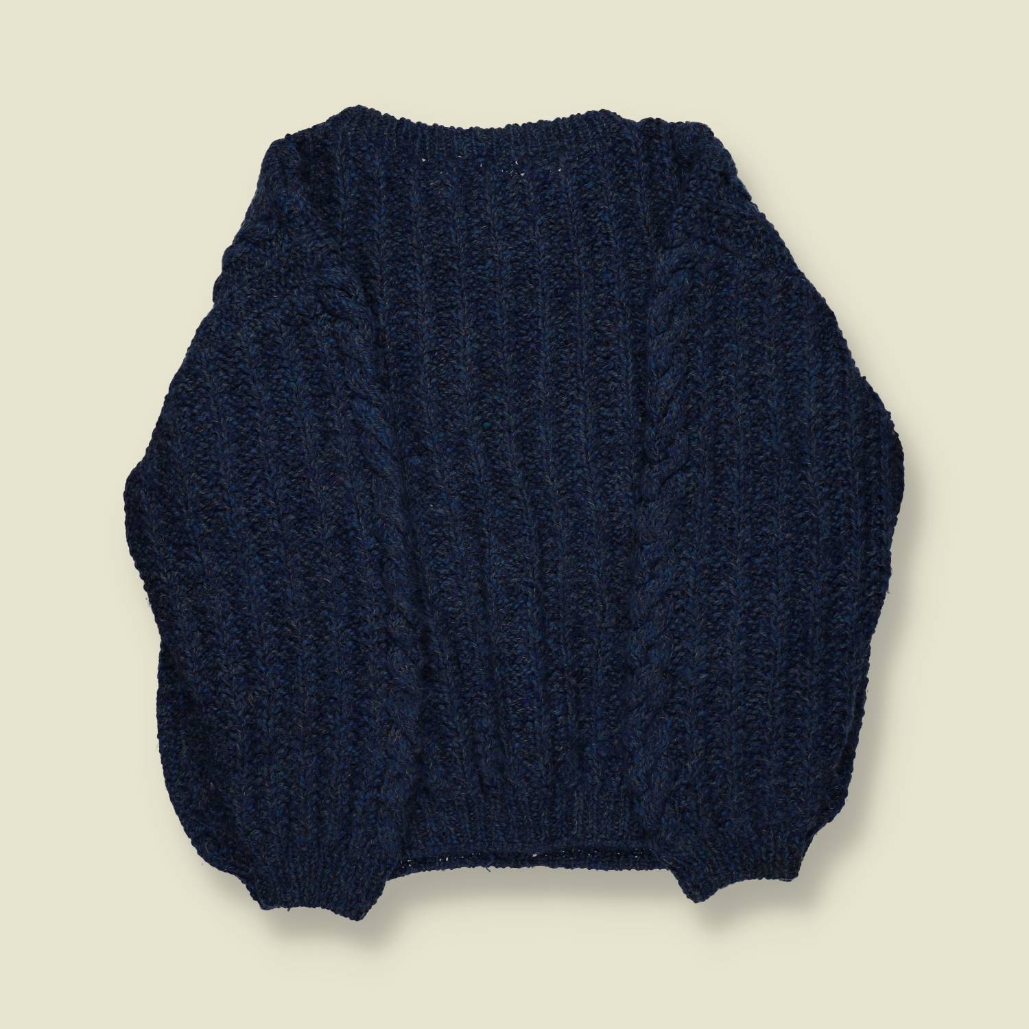1980s | Hand-Knit Rib & Cable Jumper – Deep Navy Wool - XL