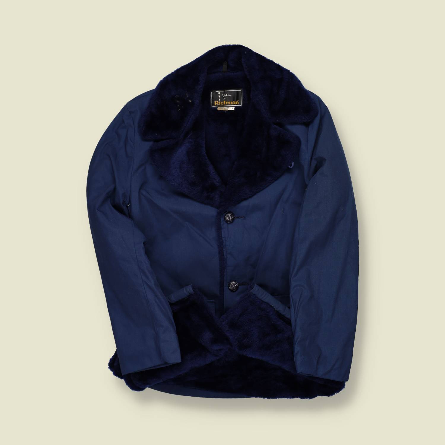 1970s | Richman | Navy Nylon Fur-Lined Coat -S