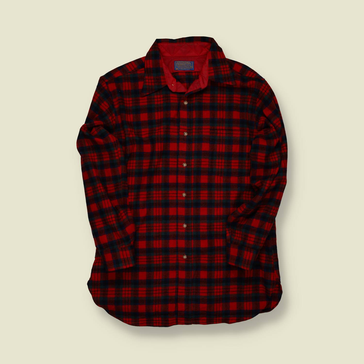 1970s | Pendleton | Made in USA | Wool Shirt – Red/Navy Plaid - M