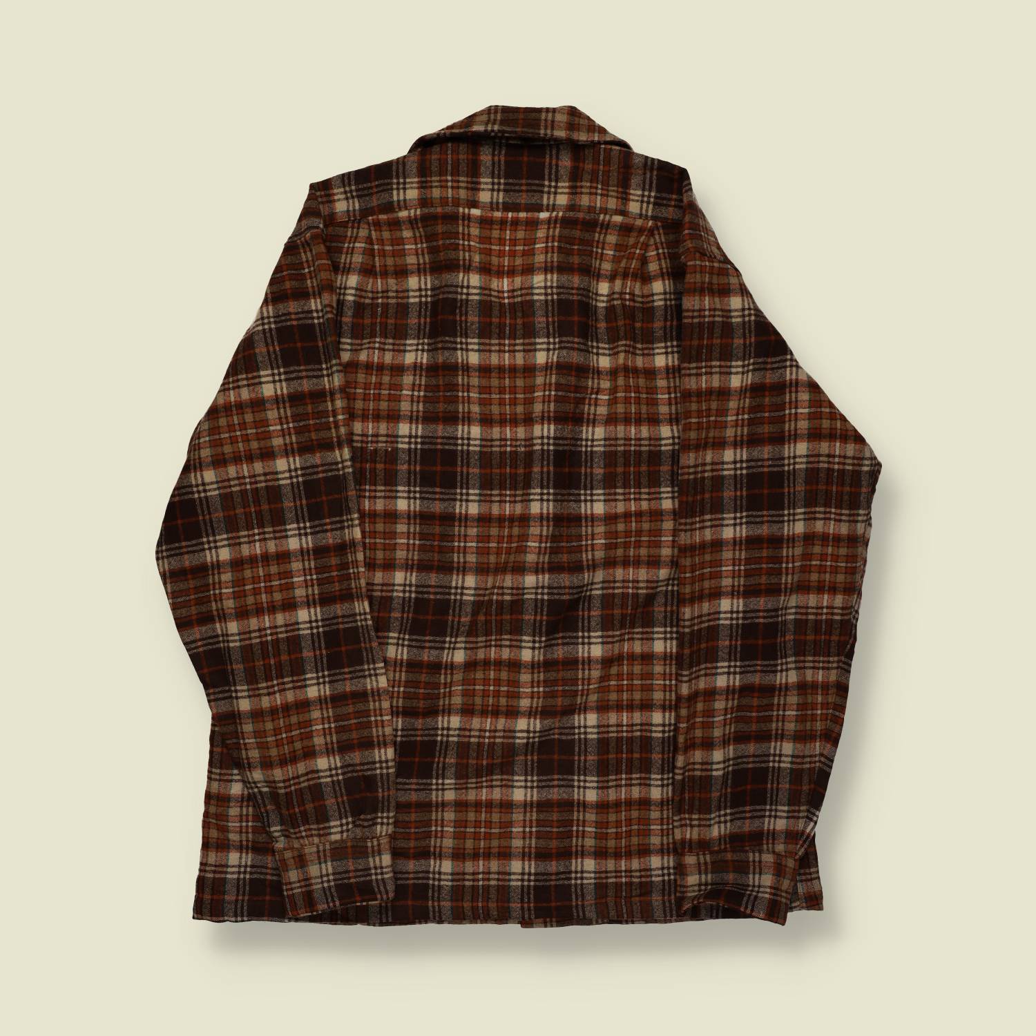 1970s | Pendleton | Made in USA | Wool Board Shirt – Brown/Cream Plaid