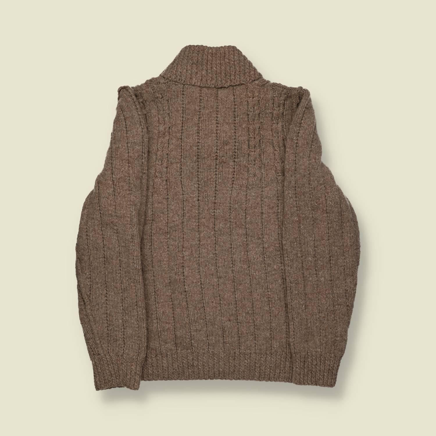 1970s | Hand-Knit Shawl-Collar Fisherman Jumper – Heathered Brown Wool - S