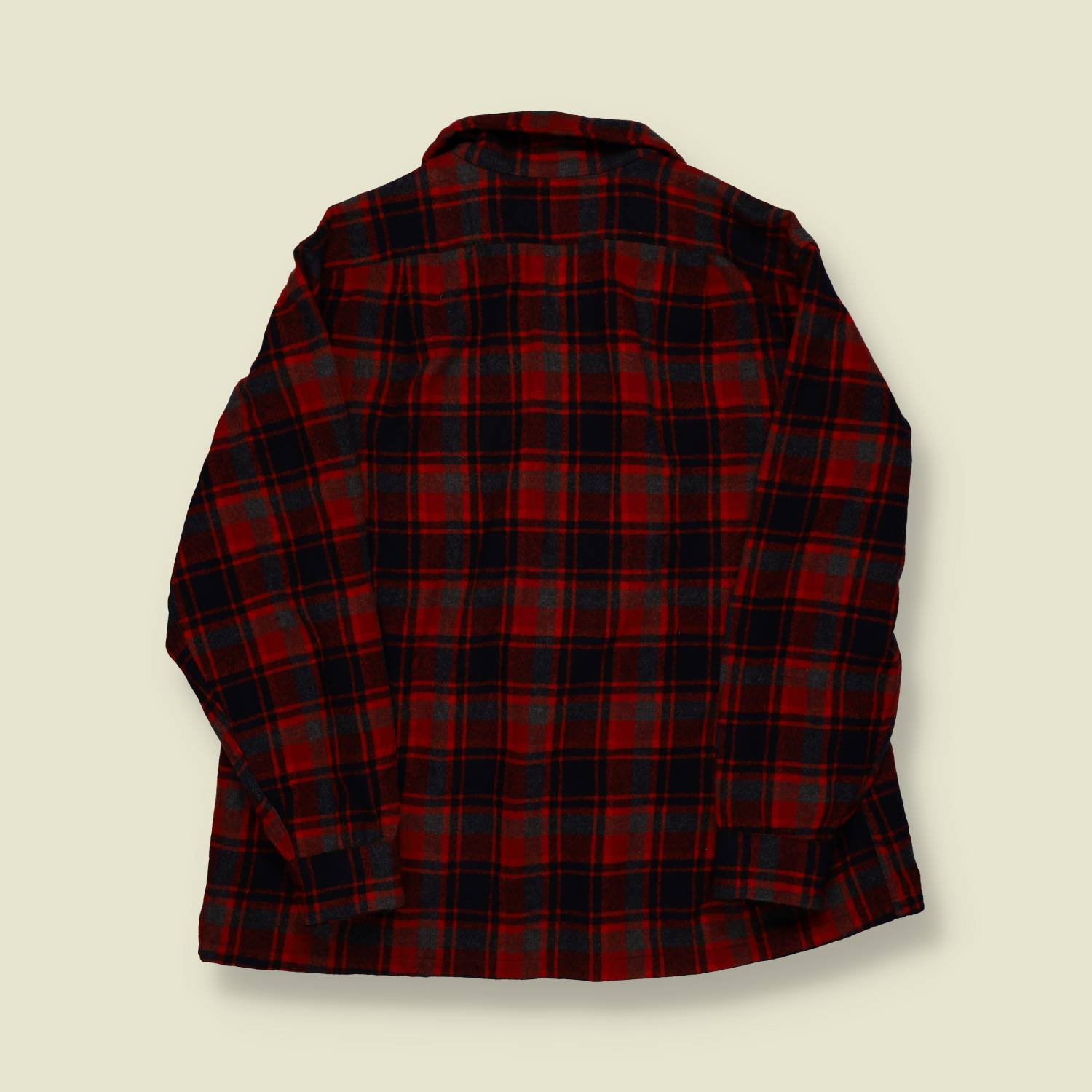 1970s | Pendleton | Made in USA | Wool Board Shirt – Red/Navy/Grey Plaid - L/XL