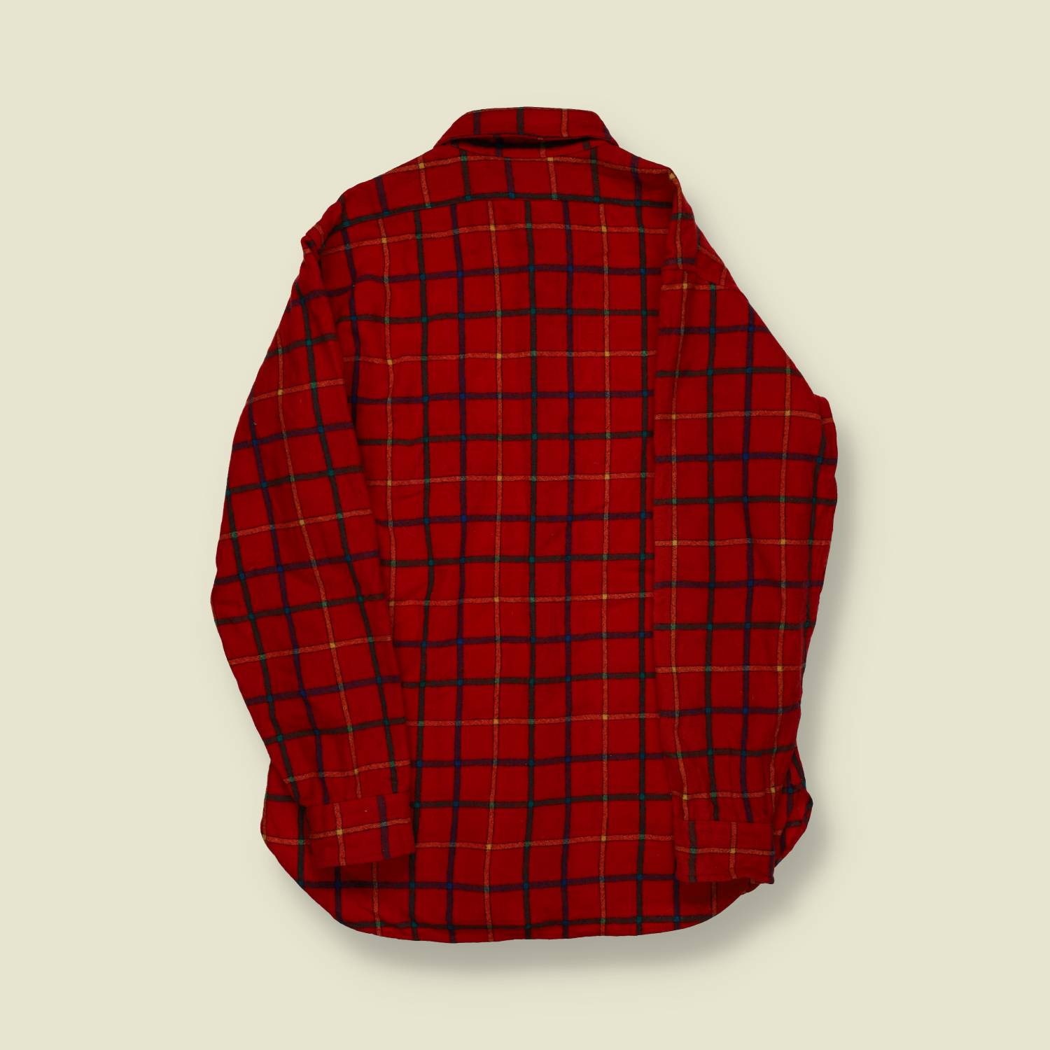 1970s | Pendleton | Made in USA | Wool Grid-Check Shirt – Red/Blue/Gold - S