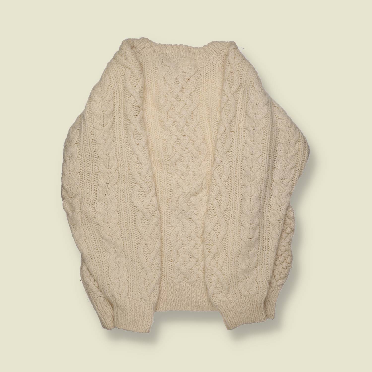 1990s | Bonmarlen Hand-Knit Aran Jumper – Natural Cream Wool - M/L