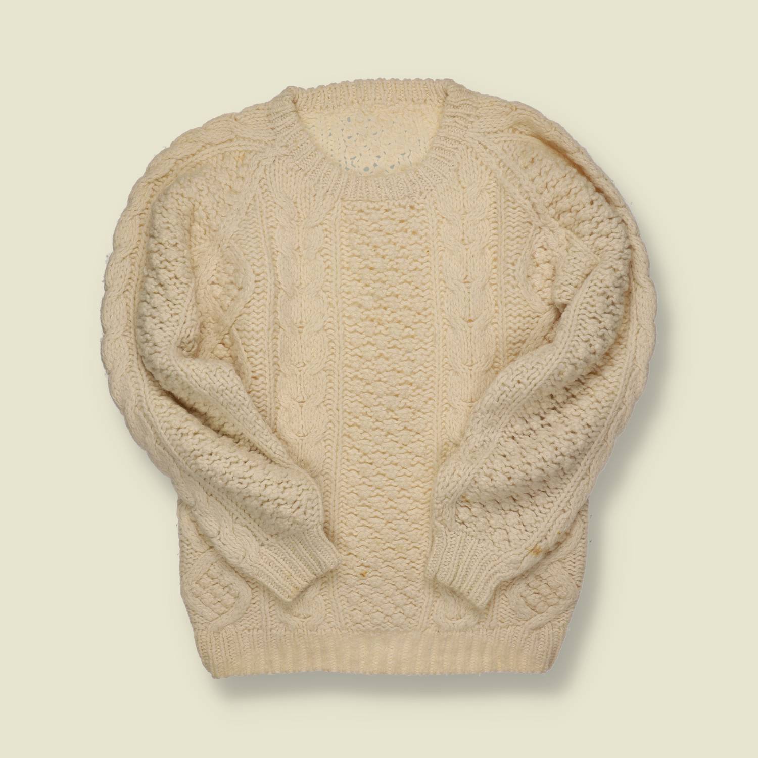 1970s–80s | Hand-Knit Aran Jumper – Natural Cream Wool - S